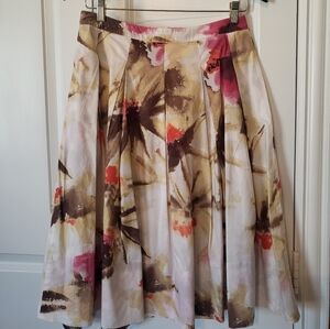 Talbots Watercolor Floral A-Line Flare Skirt with Side Pockets Size 2